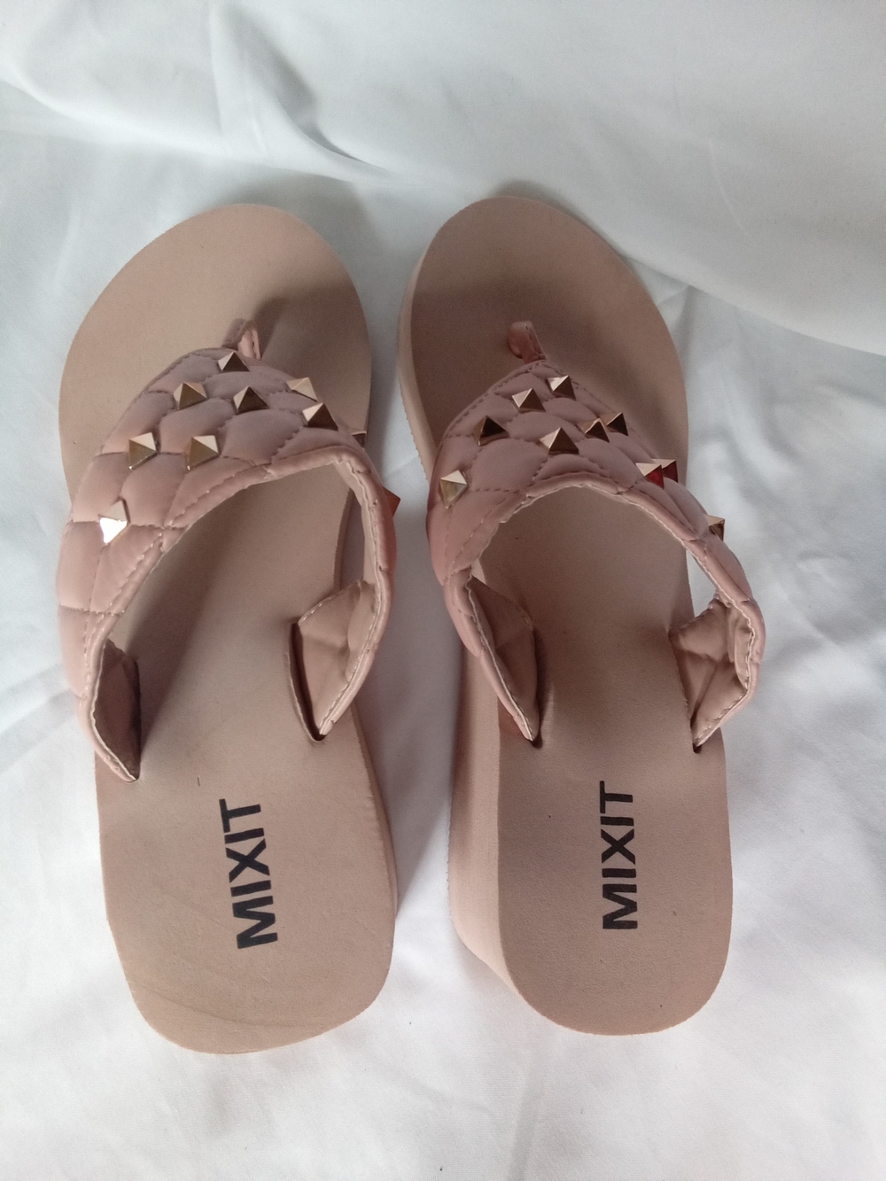 Mixit Pink Quilted Studded Platform Flip Sandals 6